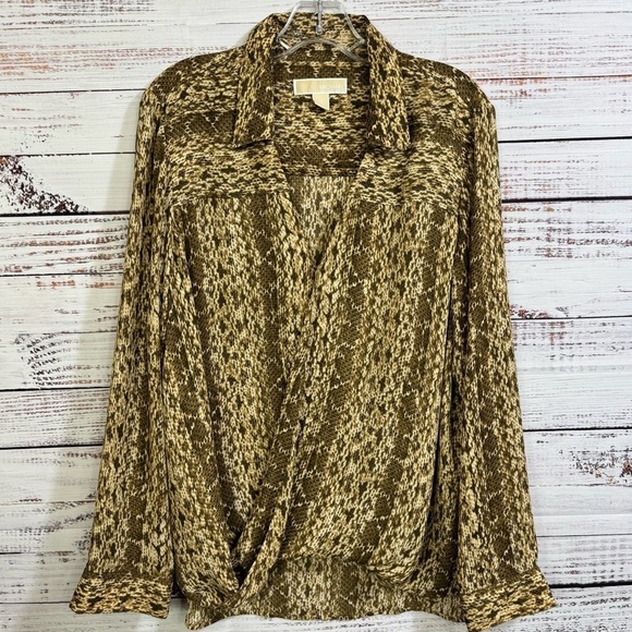 Michael Michael Kors‎ animal snake Print size 12 long sleeve wrap style blouse - Picture 1 of 9